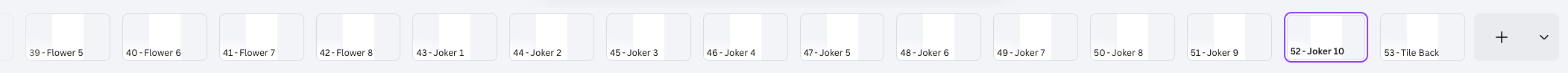 Canva's page strip, each page titled for its tile: 43 Joker 1, 44 Joker 2, and on to 53 Tile Back.